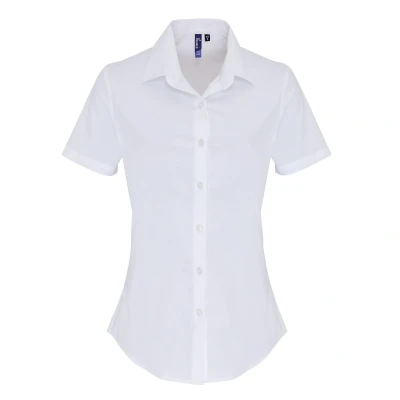 Image of Premier Womens/Ladies Stretch Fit Poplin Short Sleeve Blouse (White) Size 2XL