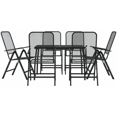 Image of vidaXL 7 Piece Garden Dining Set Anthracite Metal Mesh