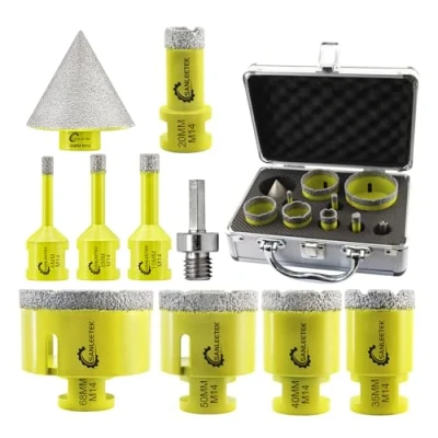 Image of Diamond Core Drill Bits Set 10pcs (6/8/10/20/35/40/50/68mm+50mm Beveling Chamfer Bit+Hex Adapter) Hole Saw Kit for Ceramic Tile Porcelain Marble Granite with M14 Thread SANLEETEK