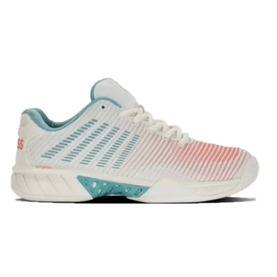 Image of K Swiss Performance Women&#039;s Hypercourt Express 2 Tennis Shoe, Blanc de Blanc/Nile Blue/Desert Flower, 5.5 UK