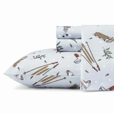 Image of Eddie Bauer Queen Sheet Set, Warm Breathable Cotton Flannel Bedding with Deep Pockets, Brushed for Extra Softness, Cozy Home Decor, Oeko Tex Certified (Snow Days, Queen)