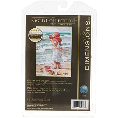 Image of DIMENSIONS 65078 Gold Petite: Counted x Stitch: Girl at The Beach, Polyester blend, Multi Colour, 18 13 0.2 cm