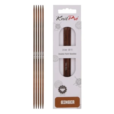 Image of KnitPro Ginger Double Pointed Needles 12.5cm x 2.5mm Ended Knitting Pins, Set of 5, Brown