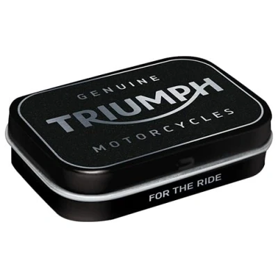 Image of Nostalgic Art Retro mintbox, 4 x 6 1.6 cm, Triumph Logo Silver Gift idea for motorbike accessories fans, with peppermint dragées, vintage design