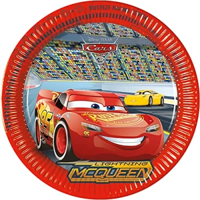 Image of Procos 93437 Party Plates Cars 3, Size 23 cm, Pack of 8, Disposable Paper for Children&#039;s Birthday Tableware, FSC