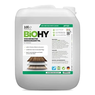 Image of BiOHY Wiping Robot Cleaning Agent (10l Canister) Floor Cleaner for Wooden Floors parquet &amp; Laminate economical Concentrate with Fresh Fragrance Streak Free Shine (Wischroboter Holz)