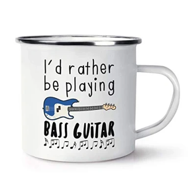 Image of I&#039;d Rather Be Playing Bass Guitar Enamel Mug Cup
