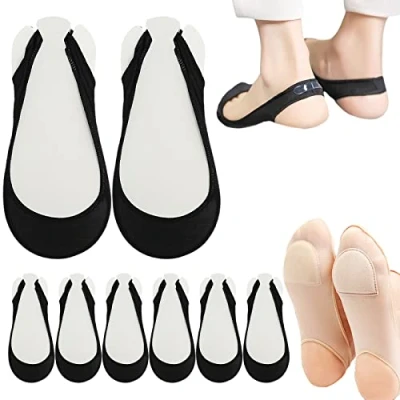 Image of Sock Style Ball of Foot Cushions for Women, Metatarsal Pads Relieving Fatigue Forefoot Support 4 Pairs (Black)