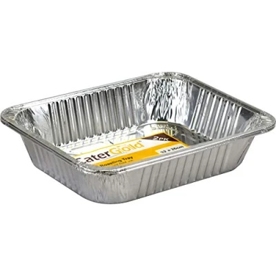 Image of Catergold Aluminium Food Foil Roasting Tray with Lid Container Silver Disposable Reusable Heavy Duty (2Pcs Trays 32x26cm)
