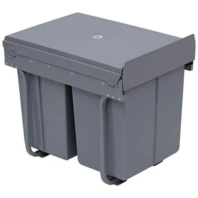Image of HOMCOM Kitchen Recycle Waste Bin Pull Out Soft Close Dustbin Recycling Cabinet Trash Can Grey (40L (1x20L+2x10L))