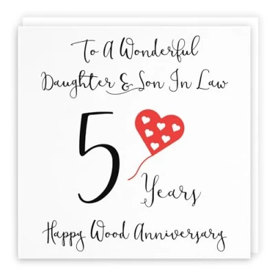 Image of Hunts England Large Daughter And Son In Law 5th Anniversary Card To A Wonderful &amp; 5 Years Happy Wood Love Heart Collection 210 x mm