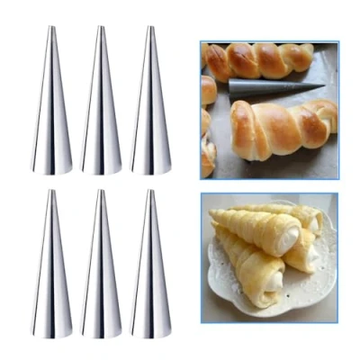 Image of NIXNUT 6pcs Cream Horn Molds Cone Shaper Croissant Mould Conical Cannoli Form Tubes Stainless Steel Bread Baking Tool