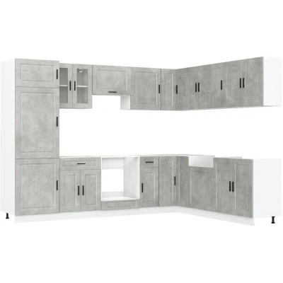 Image of vidaXL 14 Piece Kitchen Cabinet Set Porto Concrete Grey Engineered Wood
