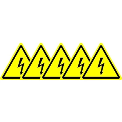Image of ISO Safety Label Sign International Warning, Electricity Symbol Self Adhesive Sticker 50mm Diameter (Pack of 5 Stickers)