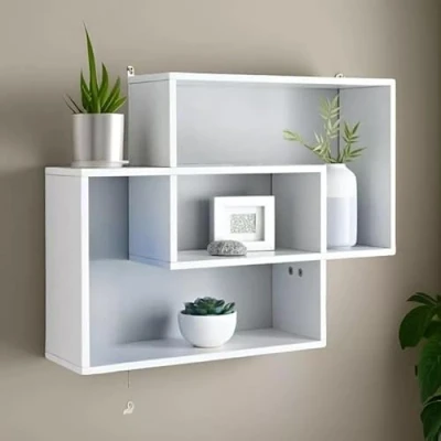 Image of Multi Compartment Rectangular Wall Mounted Floating Shelf, Decorative Storage Display Shelves, White