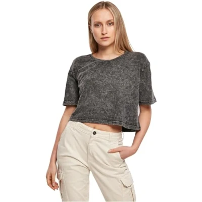 Image of Build Your Brand Ladies Acid Washed Cropped Tee, Women’s T Shirt, Darkgrey White, XL BY054 01259 0054