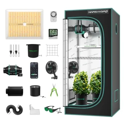 Image of MARSHYDRO TS1000W Grow Tent Kit Complete 2.3x2.3ft LED Light Dimmable Full Specturm Indoor System, 27&quot;x27&quot;x63&quot; Hydroponics 1680D with 4 Ventilation