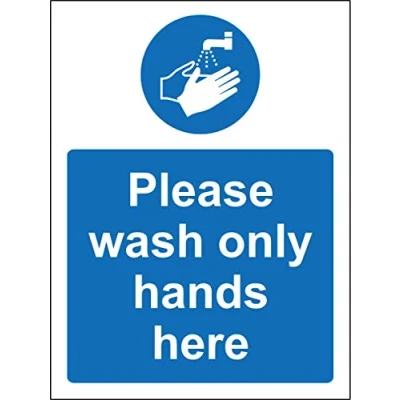 Image of Please wash only hands here Kitchen catering Safety sign 1.2mm Rigid plastic 150mm x 100mm