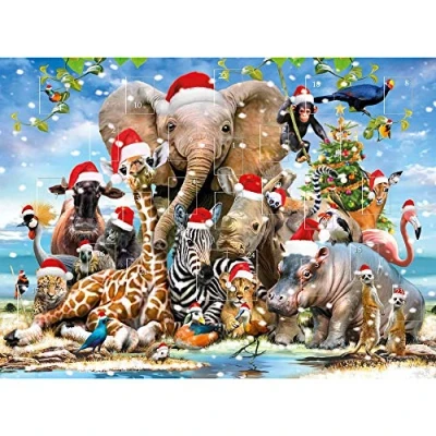 Image of Traditional Advent Calendar Animals Christmas Hats 24 Doors
