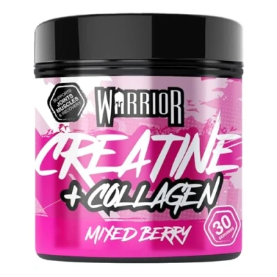 Image of Warrior Creatine Monohydrate + Collagen Powder 270g Pure Hydrolysed Peptides (Bovine) Supports Muscle Recovery Workout Supplement for Women and Men (not Tablet) 30 Servings (Mixed Berry)