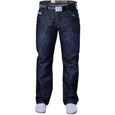 Image of Smith and Jones Men&#039;s Designer Batusa Straight Leg Regular Fit Relaxed Denim Jeans 40W / 30L Dark Blue