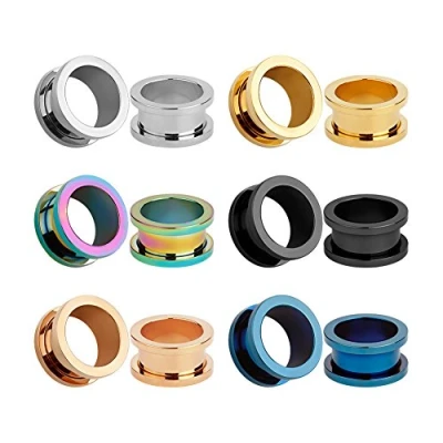 Image of KUBOOZ 12pcs Set Colorful Stainless Steel Screwed Ear Plugs Tunnels Gauges Stretcher Piercings