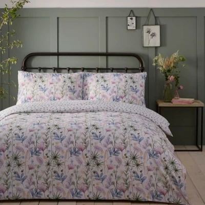 Image of Portfolio Home Kew Floral Pink Super King Reversible Soft Easy Care Bed Linen Bedding Duvet Cover Quilt Set With Pillow Cases
