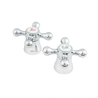 Image of Traditional Chrome Tap Heads Hot and Cold / Cross Bath Knobs Sink Basin Handle