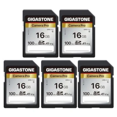 Image of Gigastone SD Card 16GB 5 Pack, High Speed Full HD Video Memory Card, Compatible with Canon Nikon Sony Pentax Kodak Olympus Panasonic Digital Camera, UHS I SDHC V10 U1 Class 10