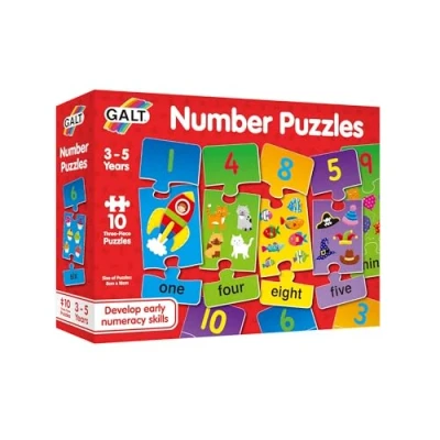 Image of Galt Number Puzzles Fun, Colourful Early Learning Jigsaw Set of 10 Three Piece Numbers for Kids Develop Recognition and Counting Skills Children Ages 3 to 5 Years Old