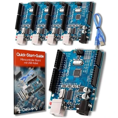Image of AZDelivery Compatible with ATmega328P CH340 Microcontroller Board 16MHz 5V ATmega328, USB Cable, Boards Including E Book! (Pack of 5)
