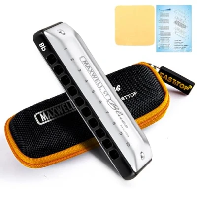 Image of East top MAXWELL ST Blues Harmonica Bb, Professional Overblow and Bending 10 Holes MS030 Harp Mouth Organ For All Levels Adults, Players Students