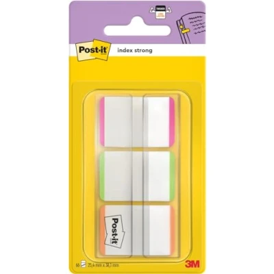 Image of Post it Index Strong Filing Tabs, Medium, Orange, Pink and Green, 1 Dispenser, 25.4 mm x 38.1 mm, 66 Tabs To Mark, Highlight or Color Code Important Information