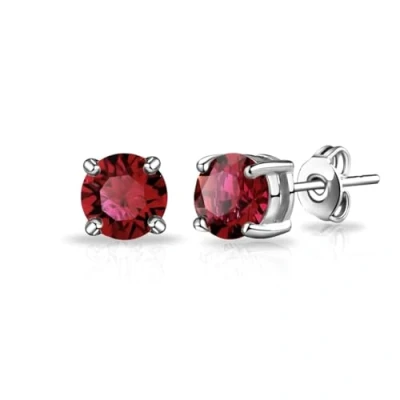 Image of Philip Jones Dark Red Stud Earrings Created with Zircondia® Crystals