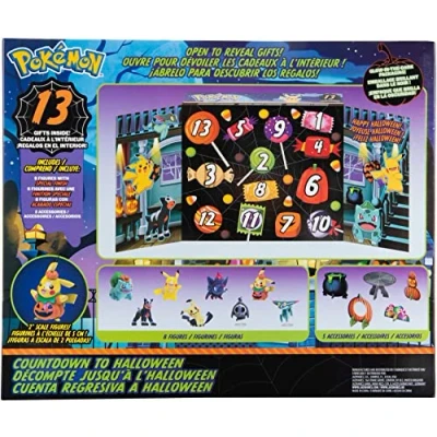 Image of Pokemon Halloween Advent Countdown Calendar for Kids, 13 Pieces Includes 10 Toy Character Figures &amp; 3 Accessories Ages 4+
