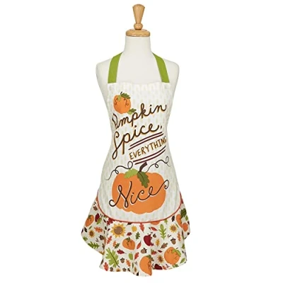 Image of DII Women&#039;s Fall &amp; Thanksgiving Kitchen Apron, Adjustable Long Waist Ties, Pumpkin Spice