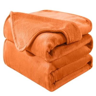 Image of HOZY Fleece Blanket, 220 x 240cm Velvet Plush Bed Soft, Lightweight, Warm and Cozy Blanket as Bedspread, Coverlet, Cover, Orange