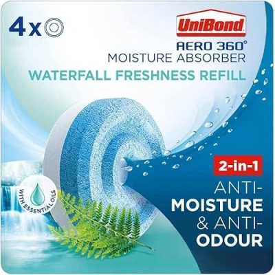 Image of SK INFINITY Moisture Absorber Waterfall Refill Tab Aromatherapy Ultra Absorbent and Odour Neutralising, for AERO 360 Dehumidifier, Condensation Absorbers (Waterfall (4 x 450g))