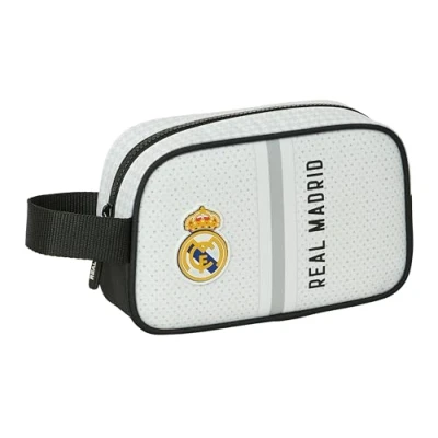 Image of Safta Real Madrid 1st Team 24/25 Small Children&#039;s School Toiletry Bag, Ideal for Different Ages, Comfortable and Versatile, Quality Resistance, 22 x 8 13.5 cm, White/Grey,