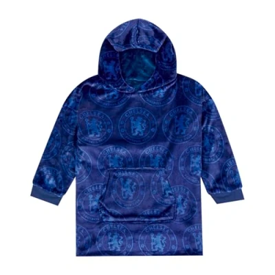 Image of Chelsea FC Reversible Fleece Hoodie For Kids Boys Oversized Hooded Lounge Gown Soft Blanket Football Gift One Size Fits All Age 7 13 Years Blue