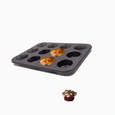 Image of Gurlideo Mince Pie Baking Tray Perforated Muffin Pan 12 Cup Non Stick Carbon Steel Cupcake for Cakes Buns Tart Bread