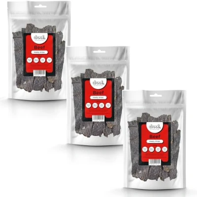Image of Drool Pet Products 100% Pure Dried Fresh Meat Triple pack Beef Meaty Strips for Dogs 3 x 150g Air Nibbles Dog Chews &amp; Puppies