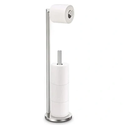 Image of Bathth Toilet Paper Holder Stand, Stand Brushed Nickel, Free Standing Holder, Storage by