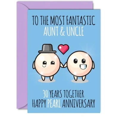 Image of Cute Pearl Anniversary Card for Auntie &amp; Uncle 30 Years Together Happy 30th Wedding Cards Aunt, A5 Greeting Thirtieth Anniversaries