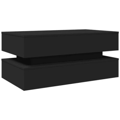Image of vidaXL Black Engineered Wood Coffee Table with LED Lights Versatile Rectangular Tea/Side/Couch for Living Room/Office
