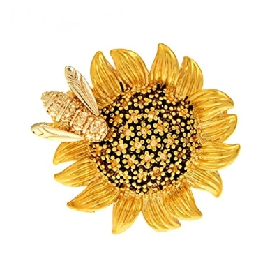 Image of HCMA Sunflower With Bee Brooches For Women And Men Daisy Flower Collar Insect Pin Clothes Jewelry Accessories