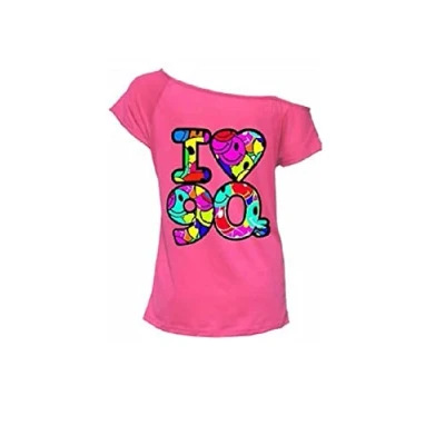 Image of Zeetaq Ladies I Love The 80&#039;s T Shirt Fancy Dress Costume Neon Festival Women&#039;s Outfit UK Size 8 26 (Pink 90&#039;s, S M)