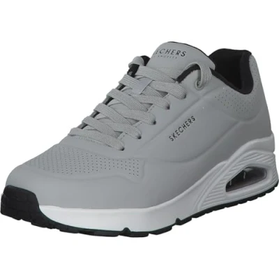 Image of Skechers Men&#039;s Uno Stand on Air Sneaker, Light Gray Durabuck Black Trim, 8.5 UK