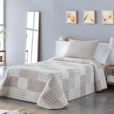 Image of VIALMAN Bedspread Sofia 21 Double Bed Stars Quilt Coverlet Colour Beige Size 230 x 270 cm &amp; Sofa Throw