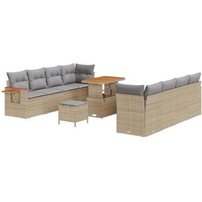 Image of vidaXL 11 Piece Garden Sofa Set with Cushions Beige Poly Rattan Acacia